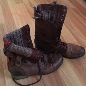 Brown combat boots